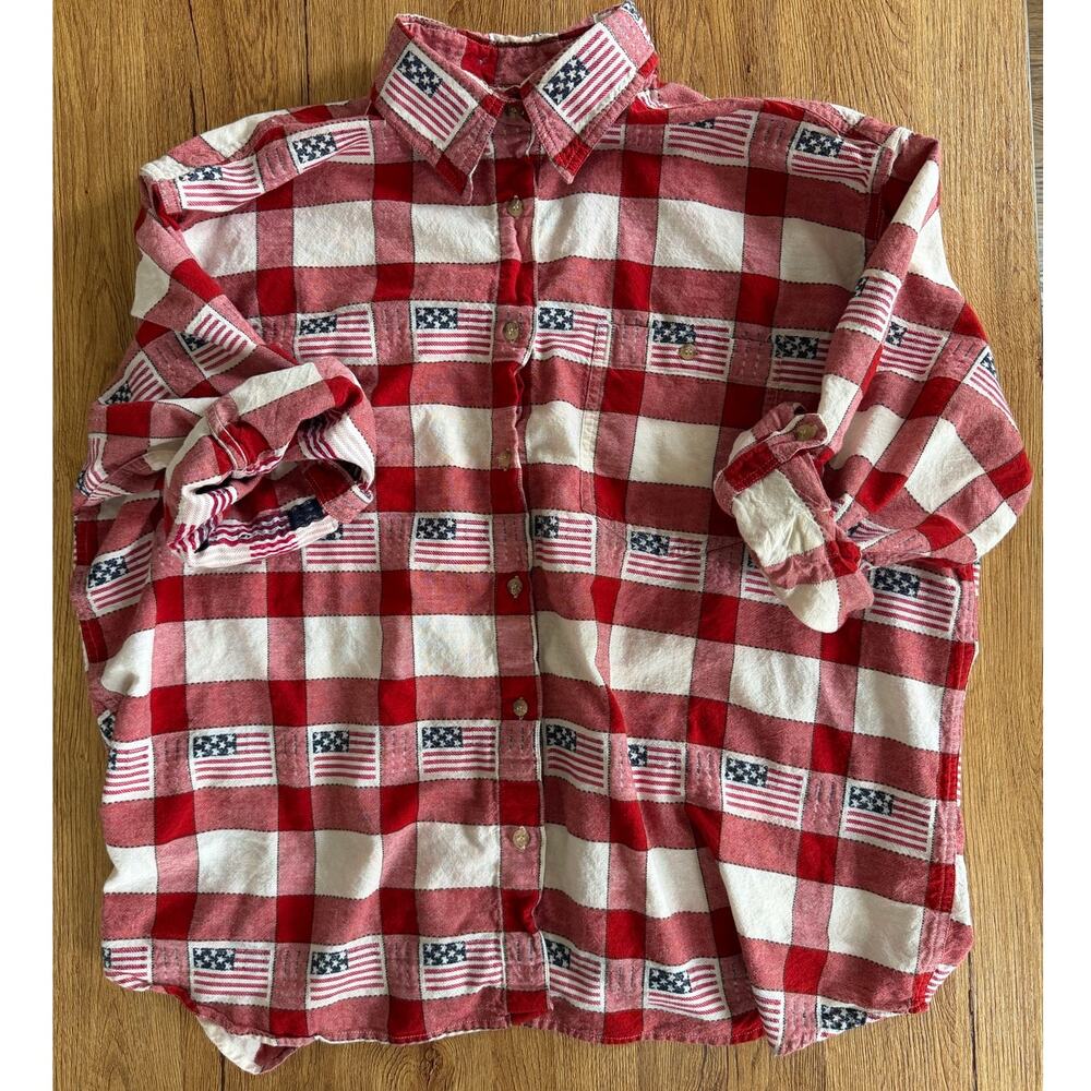 VTG C.S.T Sport Patriotic Button Up Plaid Shirt Size 3X